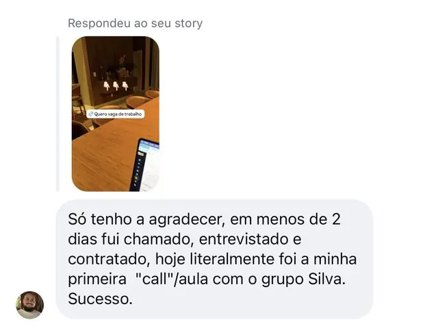 Mensagem recebida no Instagram