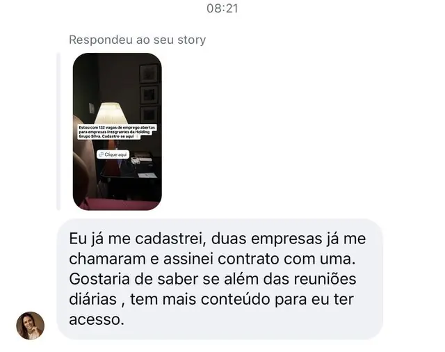 Mensagem recebida no Instagram