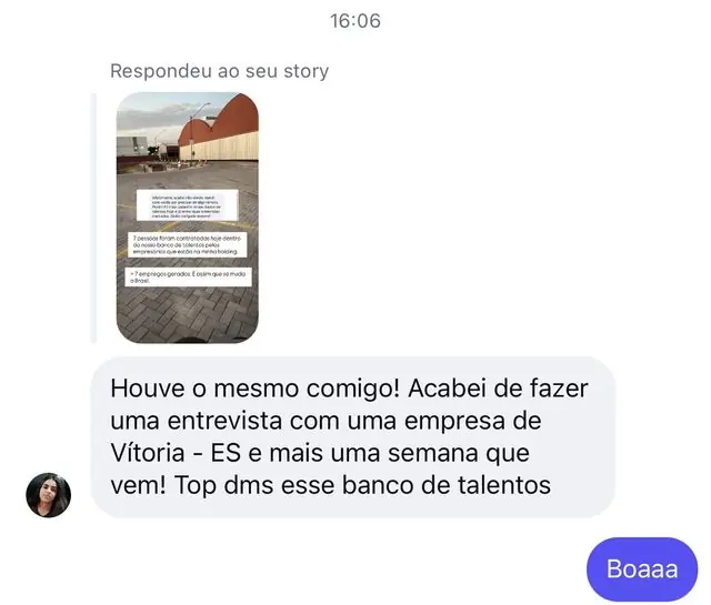 Mensagem recebida no Instagram