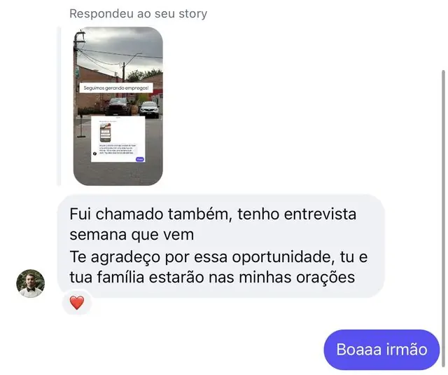 Mensagem recebida no Instagram